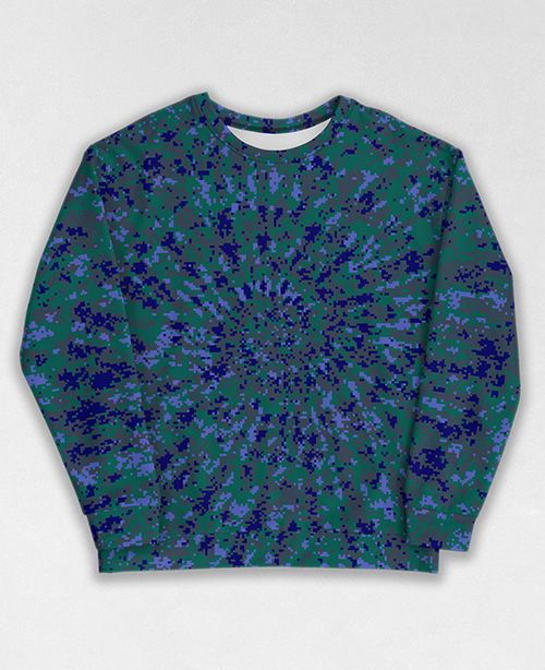 Tie-Dye-Camo Sweatshirt #1398. All over print, precision-cut, and hand-sewn. Super comfortable poly-cotton blend original Digital Camouflage designs by Dan Ellis vague.paris