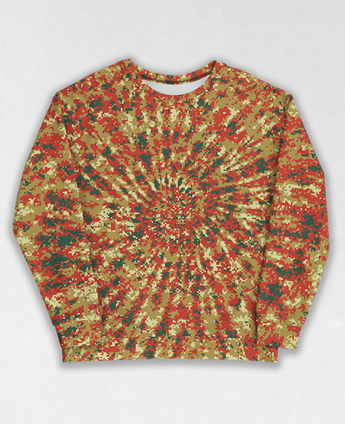 Tie-Dye-Camo Sweatshirt #1399. All over print, precision-cut, and hand-sewn. Super comfortable poly-cotton blend original Digital Camouflage designs by Dan Ellis vague.paris