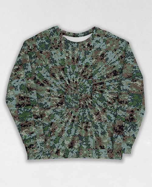 Tie-Dye-Camo Sweatshirt #1400. All over print, precision-cut, and hand-sewn. Super comfortable poly-cotton blend original Digital Camouflage designs by Dan Ellis vague.paris