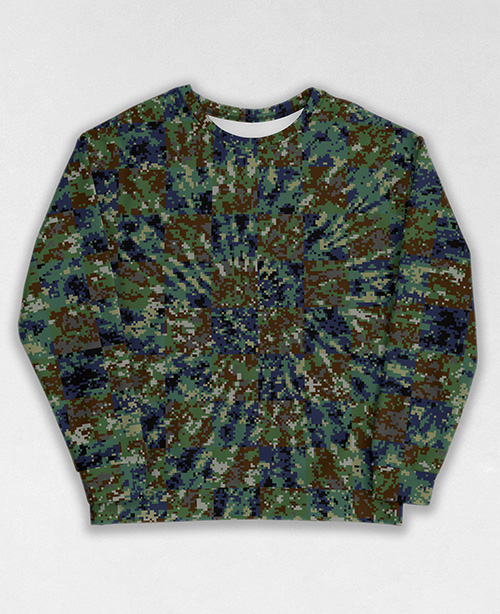 Tie-Dye-Camo Sweatshirt #1405. All over print, precision-cut, and hand-sewn. Super comfortable poly-cotton blend original Digital Camouflage designs by Dan Ellis vague.paris