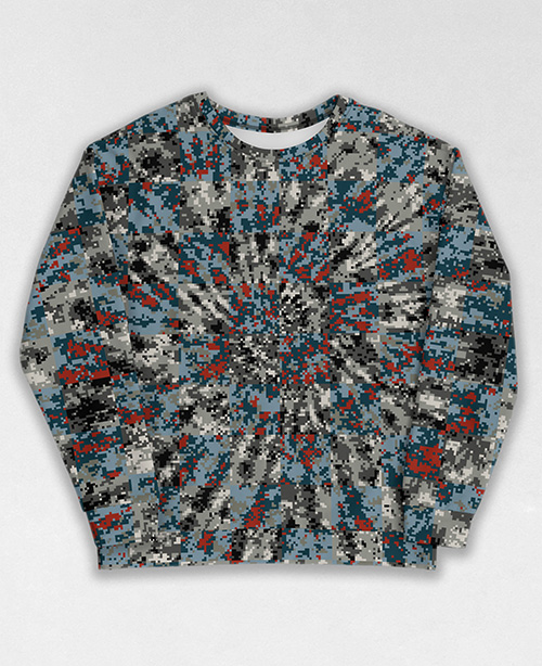 Tie-Dye-Camo Sweatshirt #1408. All over print, precision-cut, and hand-sewn. Super comfortable poly-cotton blend original Digital Camouflage designs by Dan Ellis vague.paris