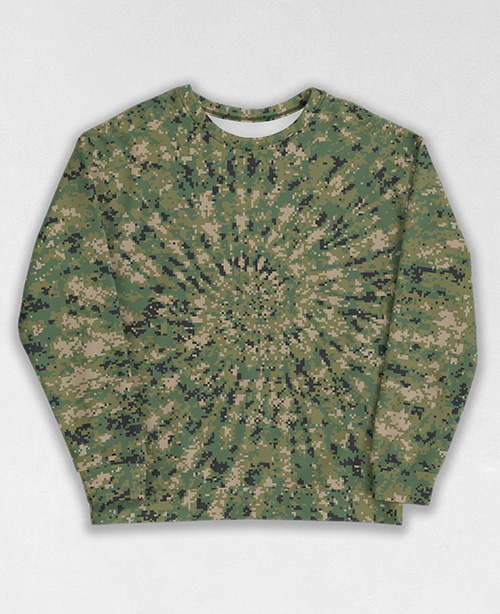 Tie-Dye-Camo Sweatshirt #1413. All over print, precision-cut, and hand-sewn. Super comfortable poly-cotton blend original Digital Camouflage designs by Dan Ellis vague.paris