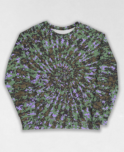 Tie-Dye-Camo Sweatshirt #1414. All over print, precision-cut, and hand-sewn. Super comfortable poly-cotton blend original Digital Camouflage designs by Dan Ellis vague.paris