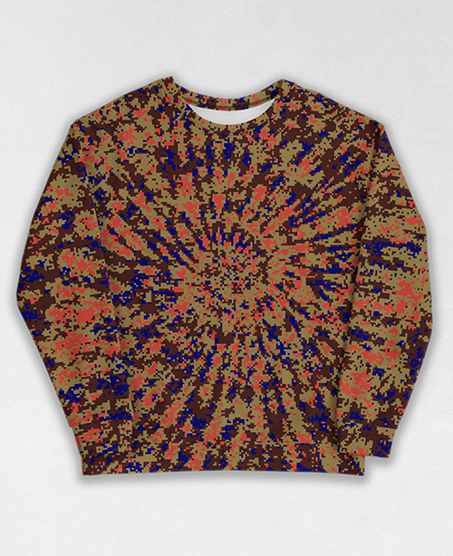 Tie-Dye-Camo Sweatshirt #1417. All over print, precision-cut, and hand-sewn. Super comfortable poly-cotton blend original Digital Camouflage designs by Dan Ellis vague.paris