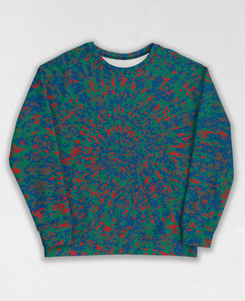 Tie-Dye-Camo Sweatshirt #1418. All over print, precision-cut, and hand-sewn. Super comfortable poly-cotton blend original Digital Camouflage designs by Dan Ellis vague.paris