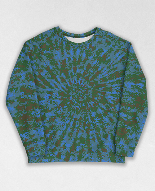 Tie-Dye-Camo Sweatshirt #1421. All over print, precision-cut, and hand-sewn. Super comfortable poly-cotton blend original Digital Camouflage designs by Dan Ellis vague.paris