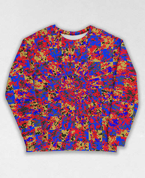 Tie-Dye-Camo Sweatshirt #1424. All over print, precision-cut, and hand-sewn. Super comfortable poly-cotton blend original Digital Camouflage designs by Dan Ellis vague.paris