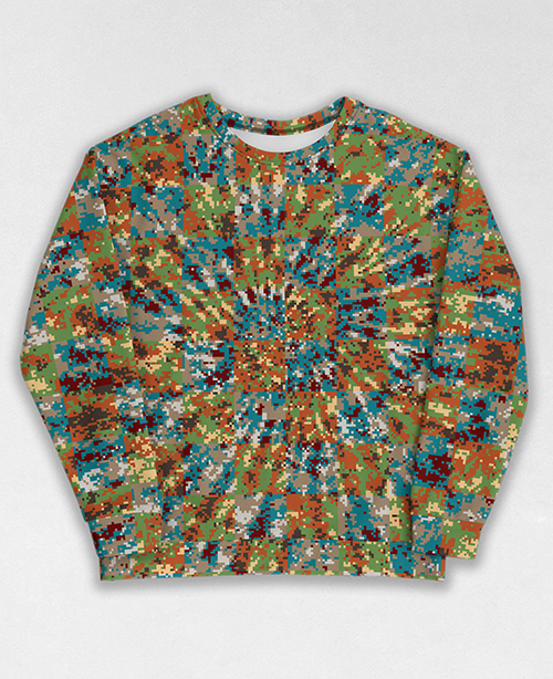 Tie-Dye-Camo Sweatshirt #1426. All over print, precision-cut, and hand-sewn. Super comfortable poly-cotton blend original Digital Camouflage designs by Dan Ellis vague.paris