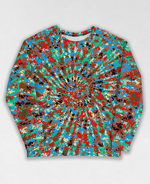 Tie-Dye-Camo Sweatshirt #1427. All over print, precision-cut, and hand-sewn. Super comfortable poly-cotton blend original Digital Camouflage designs by Dan Ellis vague.paris