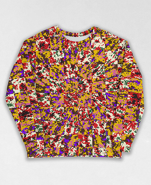 Tie-Dye-Camo Sweatshirt #1428. All over print, precision-cut, and hand-sewn. Super comfortable poly-cotton blend original Digital Camouflage designs by Dan Ellis vague.paris