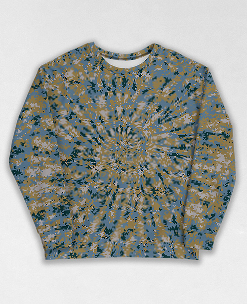 Tie-Dye-Camo Sweatshirt #1430. All over print, precision-cut, and hand-sewn. Super comfortable poly-cotton blend original Digital Camouflage designs by Dan Ellis vague.paris