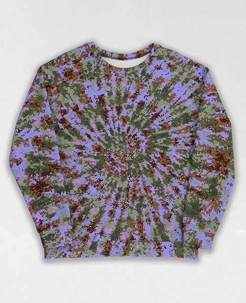 Tie-Dye-Camo Sweatshirt #1431. All over print, precision-cut, and hand-sewn. Super comfortable poly-cotton blend original Digital Camouflage designs by Dan Ellis vague.paris