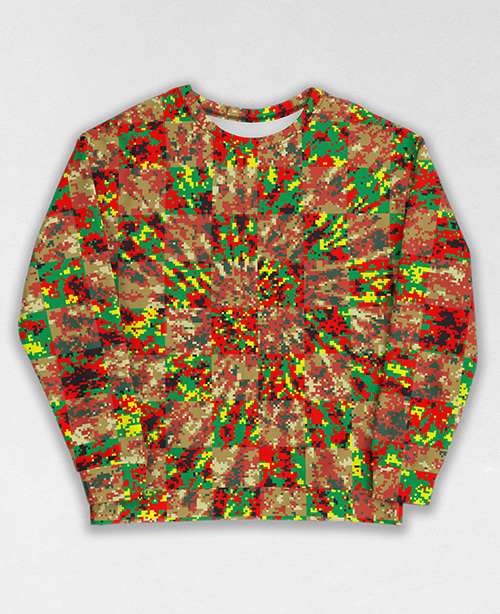 Tie-Dye-Camo Sweatshirt #1435. All over print, precision-cut, and hand-sewn. Super comfortable poly-cotton blend original Digital Camouflage designs by Dan Ellis vague.paris