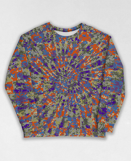 Tie-Dye-Camo Sweatshirt #1436. All over print, precision-cut, and hand-sewn. Super comfortable poly-cotton blend original Digital Camouflage designs by Dan Ellis vague.paris