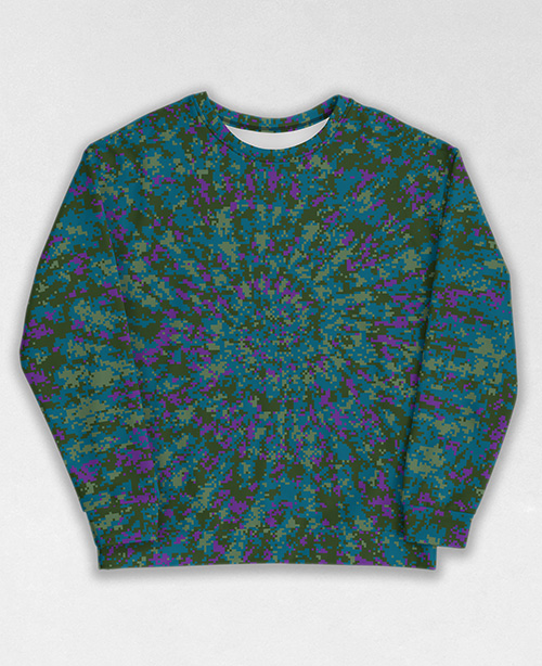 Tie-Dye-Camo Sweatshirt #1439. All over print, precision-cut, and hand-sewn. Super comfortable poly-cotton blend original Digital Camouflage designs by Dan Ellis vague.paris