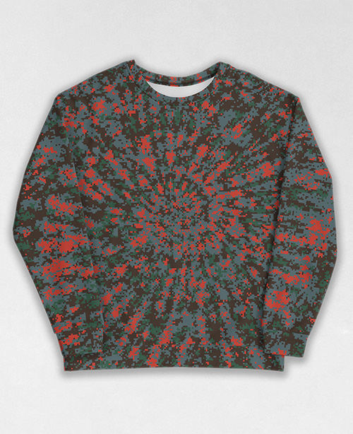 Tie-Dye-Camo Sweatshirt #1442. All over print, precision-cut, and hand-sewn. Super comfortable poly-cotton blend original Digital Camouflage designs by Dan Ellis vague.paris