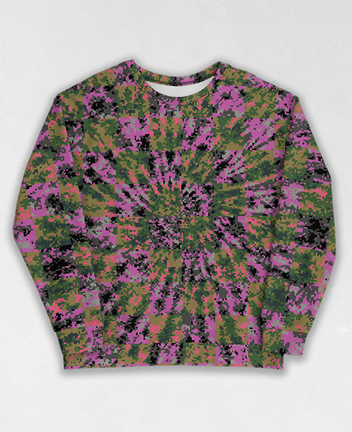 Tie-Dye-Camo Sweatshirt #1443. All over print, precision-cut, and hand-sewn. Super comfortable poly-cotton blend original Digital Camouflage designs by Dan Ellis vague.paris