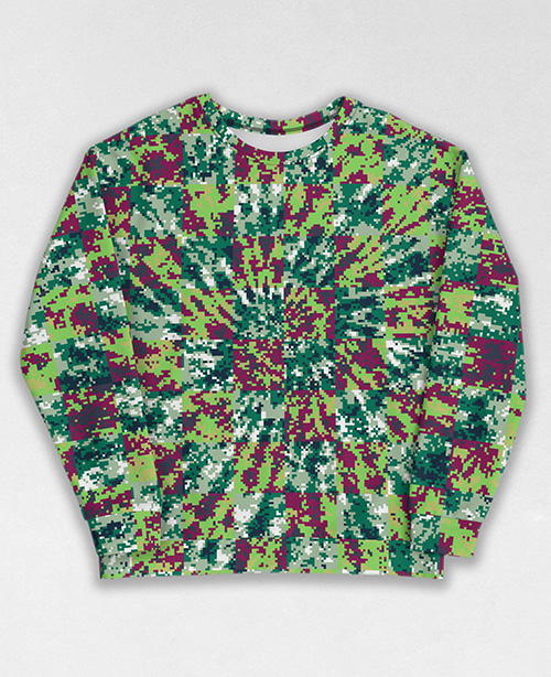 Tie-Dye-Camo Sweatshirt #1445. All over print, precision-cut, and hand-sewn. Super comfortable poly-cotton blend original Digital Camouflage designs by Dan Ellis vague.paris