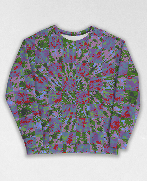 Tie-Dye-Camo Sweatshirt #1446. All over print, precision-cut, and hand-sewn. Super comfortable poly-cotton blend original Digital Camouflage designs by Dan Ellis vague.paris