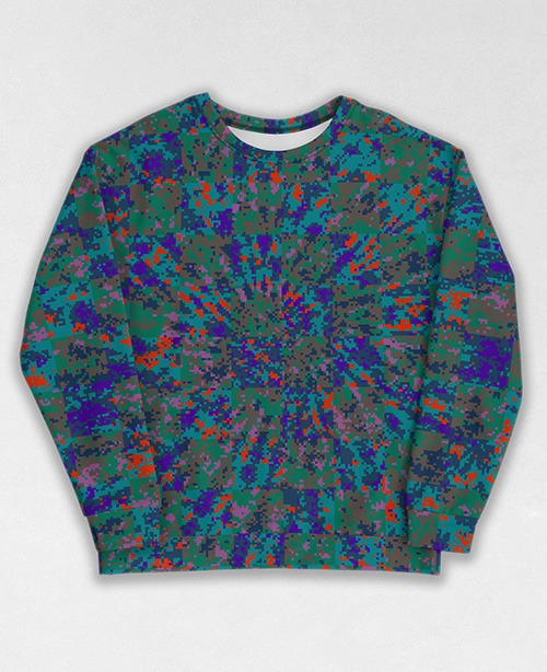 Tie-Dye-Camo Sweatshirt #1447. All over print, precision-cut, and hand-sewn. Super comfortable poly-cotton blend original Digital Camouflage designs by Dan Ellis vague.paris