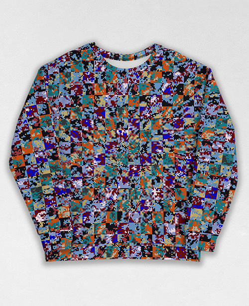 Tie-Dye-Camo Sweatshirt #1448. All over print, precision-cut, and hand-sewn. Super comfortable poly-cotton blend original Digital Camouflage designs by Dan Ellis vague.paris