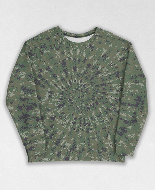 Tie-Dye-Camo Sweatshirt #1449. All over print, precision-cut, and hand-sewn. Super comfortable poly-cotton blend original Digital Camouflage designs by Dan Ellis vague.paris