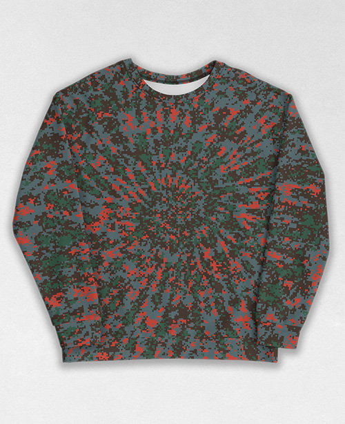 Tie-Dye-Camo Sweatshirt #1450. All over print, precision-cut, and hand-sewn. Super comfortable poly-cotton blend original Digital Camouflage designs by Dan Ellis vague.paris