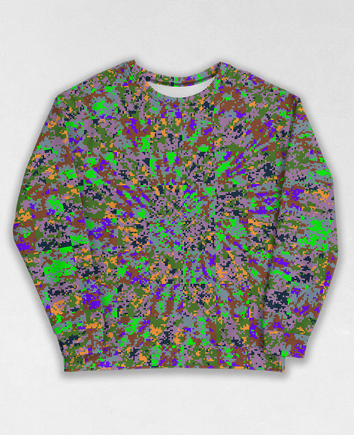 Tie-Dye-Camo Sweatshirt #1452. All over print, precision-cut, and hand-sewn. Super comfortable poly-cotton blend original Digital Camouflage designs by Dan Ellis vague.paris