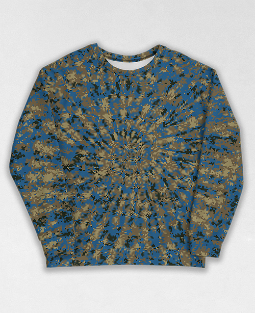 Tie-Dye-Camo Sweatshirt #1453. All over print, precision-cut, and hand-sewn. Super comfortable poly-cotton blend original Digital Camouflage designs by Dan Ellis vague.paris