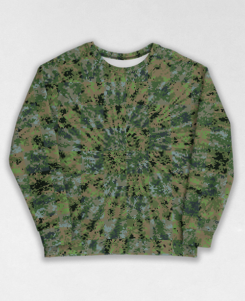 Tie-Dye-Camo Sweatshirt #1454. All over print, precision-cut, and hand-sewn. Super comfortable poly-cotton blend original Digital Camouflage designs by Dan Ellis vague.paris