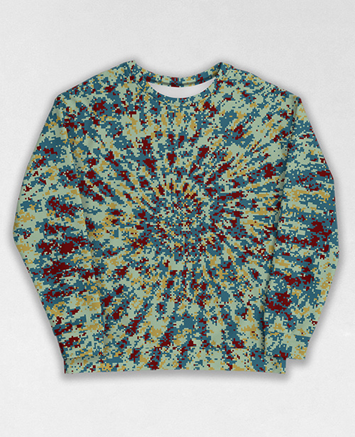 Tie-Dye-Camo Sweatshirt #1455. All over print, precision-cut, and hand-sewn. Super comfortable poly-cotton blend original Digital Camouflage designs by Dan Ellis vague.paris