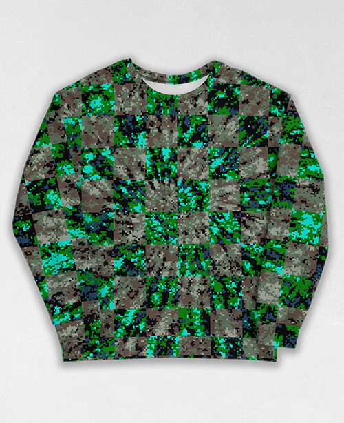 Tie-Dye-Camo Sweatshirt #1456. All over print, precision-cut, and hand-sewn. Super comfortable poly-cotton blend original Digital Camouflage designs by Dan Ellis vague.paris