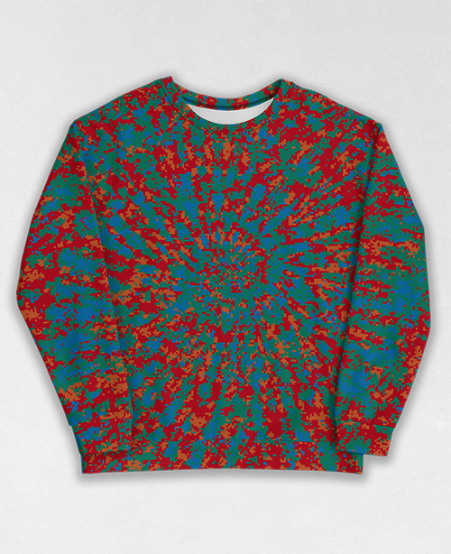 Tie-Dye-Camo Sweatshirt #1460. All over print, precision-cut, and hand-sewn. Super comfortable poly-cotton blend original Digital Camouflage designs by Dan Ellis vague.paris