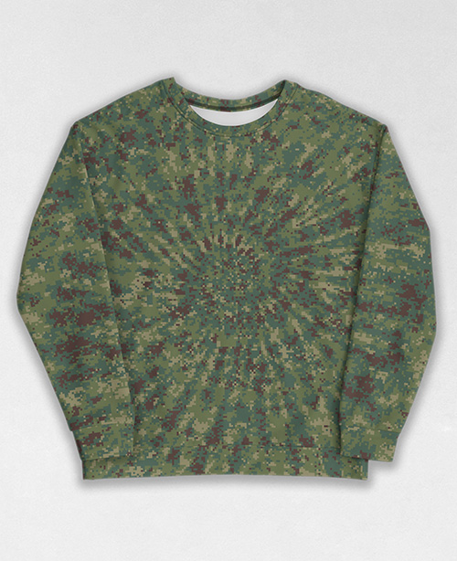 Tie-Dye-Camo Sweatshirt #1462. All over print, precision-cut, and hand-sewn. Super comfortable poly-cotton blend original Digital Camouflage designs by Dan Ellis vague.paris