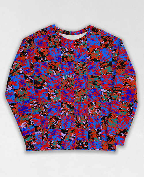 Tie-Dye-Camo Sweatshirt #1463. All over print, precision-cut, and hand-sewn. Super comfortable poly-cotton blend original Digital Camouflage designs by Dan Ellis vague.paris