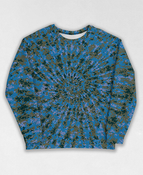 Tie-Dye-Camo Sweatshirt #1465. All over print, precision-cut, and hand-sewn. Super comfortable poly-cotton blend original Digital Camouflage designs by Dan Ellis vague.paris