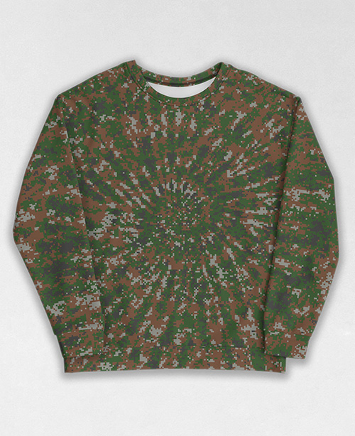 Tie-Dye-Camo Sweatshirt #1466. All over print, precision-cut, and hand-sewn. Super comfortable poly-cotton blend original Digital Camouflage designs by Dan Ellis vague.paris