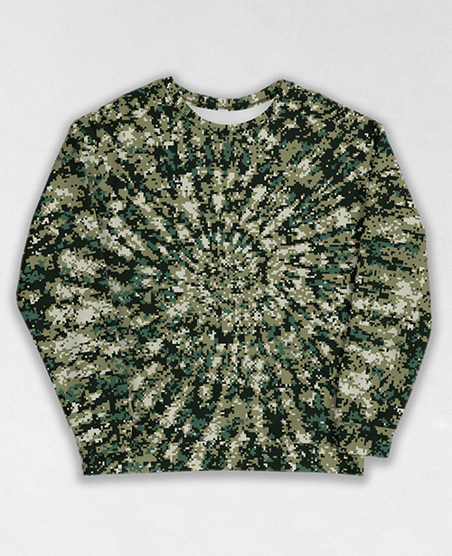 Tie-Dye-Camo Sweatshirt #1471. All over print, precision-cut, and hand-sewn. Super comfortable poly-cotton blend original Digital Camouflage designs by Dan Ellis vague.paris