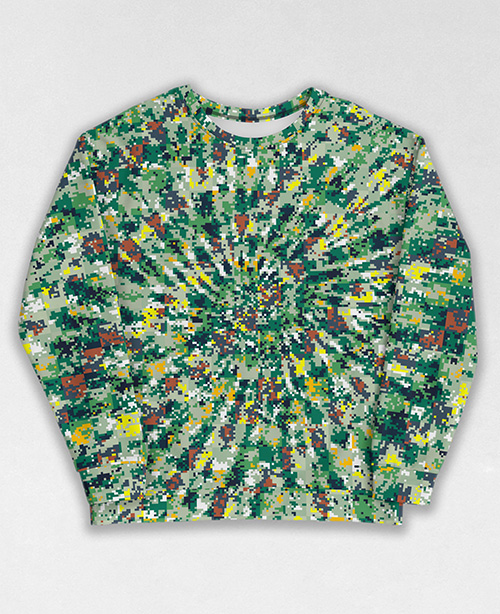 Tie-Dye-Camo Sweatshirt #1472. All over print, precision-cut, and hand-sewn. Super comfortable poly-cotton blend original Digital Camouflage designs by Dan Ellis vague.paris