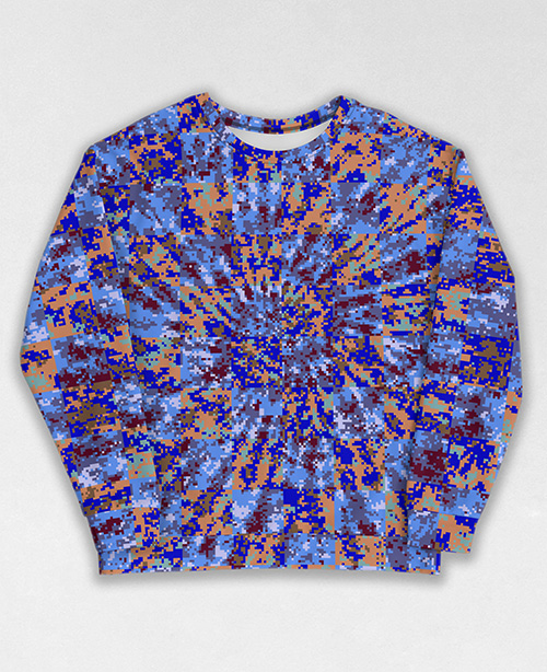 Tie-Dye-Camo Sweatshirt #1473. All over print, precision-cut, and hand-sewn. Super comfortable poly-cotton blend original Digital Camouflage designs by Dan Ellis vague.paris