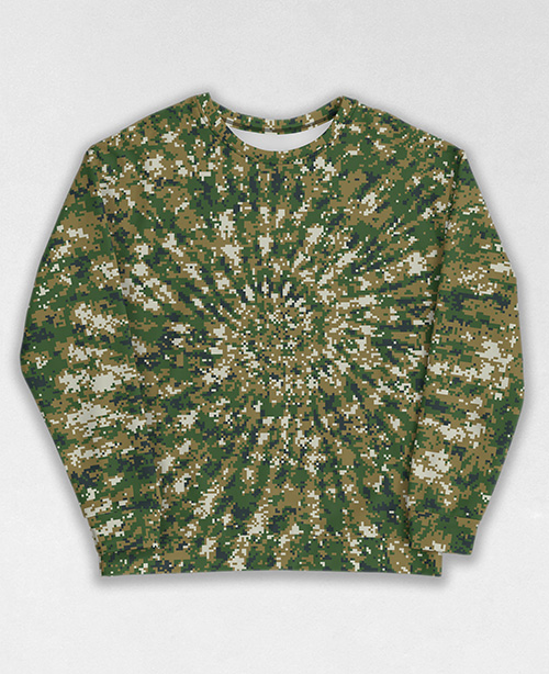 Tie-Dye-Camo Sweatshirt #1474. All over print, precision-cut, and hand-sewn. Super comfortable poly-cotton blend original Digital Camouflage designs by Dan Ellis vague.paris