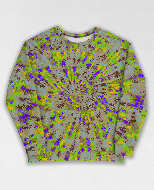 Tie-Dye-Camo Sweatshirt #1475. All over print, precision-cut, and hand-sewn. Super comfortable poly-cotton blend original Digital Camouflage designs by Dan Ellis vague.paris