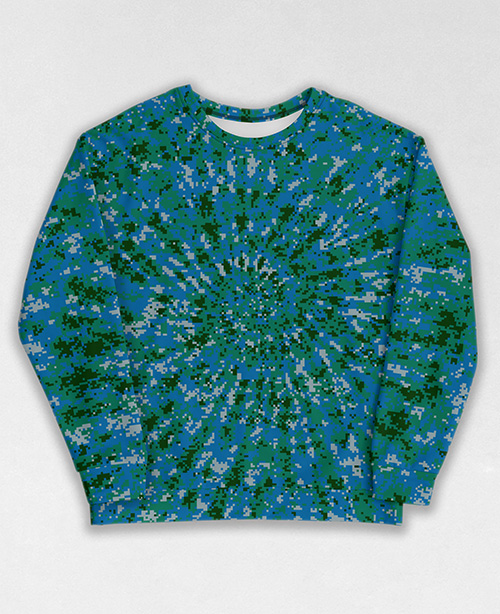 Tie-Dye-Camo Sweatshirt #1476. All over print, precision-cut, and hand-sewn. Super comfortable poly-cotton blend original Digital Camouflage designs by Dan Ellis vague.paris