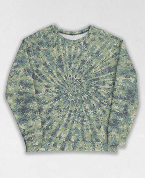 Tie-Dye-Camo Sweatshirt #1477. All over print, precision-cut, and hand-sewn. Super comfortable poly-cotton blend original Digital Camouflage designs by Dan Ellis vague.paris