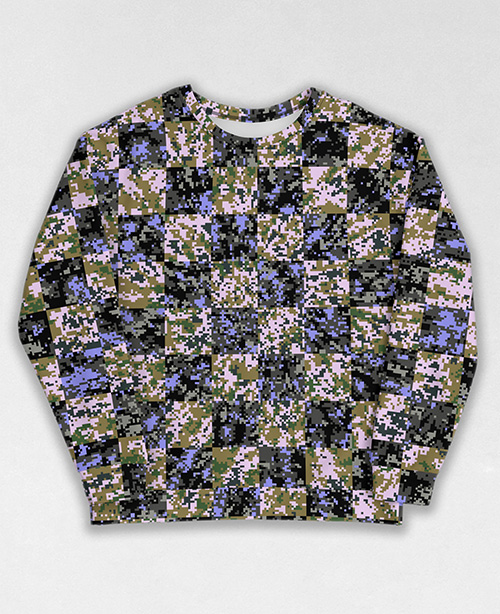 Tie-Dye-Camo Sweatshirt #1480. All over print, precision-cut, and hand-sewn. Super comfortable poly-cotton blend original Digital Camouflage designs by Dan Ellis vague.paris