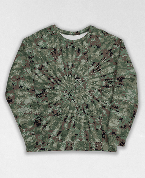 Tie-Dye-Camo Sweatshirt #1482. All over print, precision-cut, and hand-sewn. Super comfortable poly-cotton blend original Digital Camouflage designs by Dan Ellis vague.paris