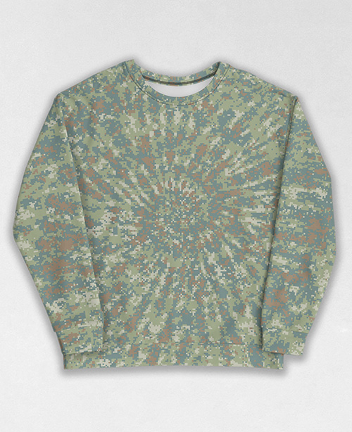 Tie-Dye-Camo Sweatshirt #1483. All over print, precision-cut, and hand-sewn. Super comfortable poly-cotton blend original Digital Camouflage designs by Dan Ellis vague.paris