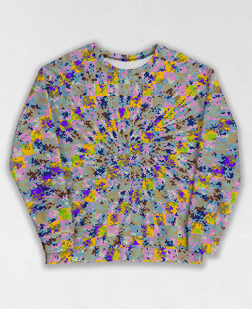 Tie-Dye-Camo Sweatshirt #1486. All over print, precision-cut, and hand-sewn. Super comfortable poly-cotton blend original Digital Camouflage designs by Dan Ellis vague.paris