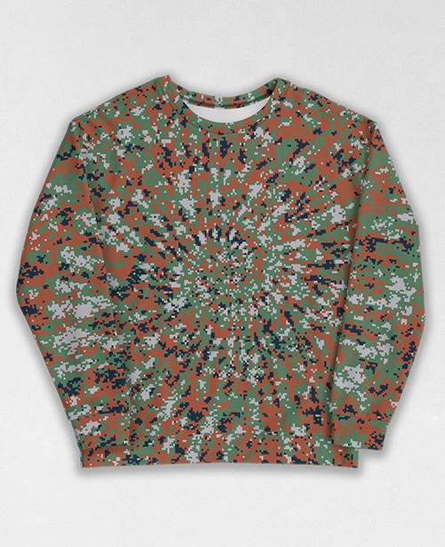 Tie-Dye-Camo Sweatshirt #1487. All over print, precision-cut, and hand-sewn. Super comfortable poly-cotton blend original Digital Camouflage designs by Dan Ellis vague.paris