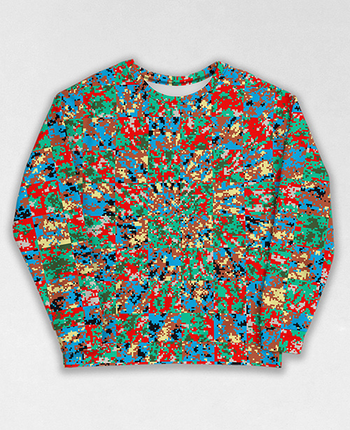 Tie-Dye-Camo Sweatshirt #1489. All over print, precision-cut, and hand-sewn. Super comfortable poly-cotton blend original Digital Camouflage designs by Dan Ellis vague.paris